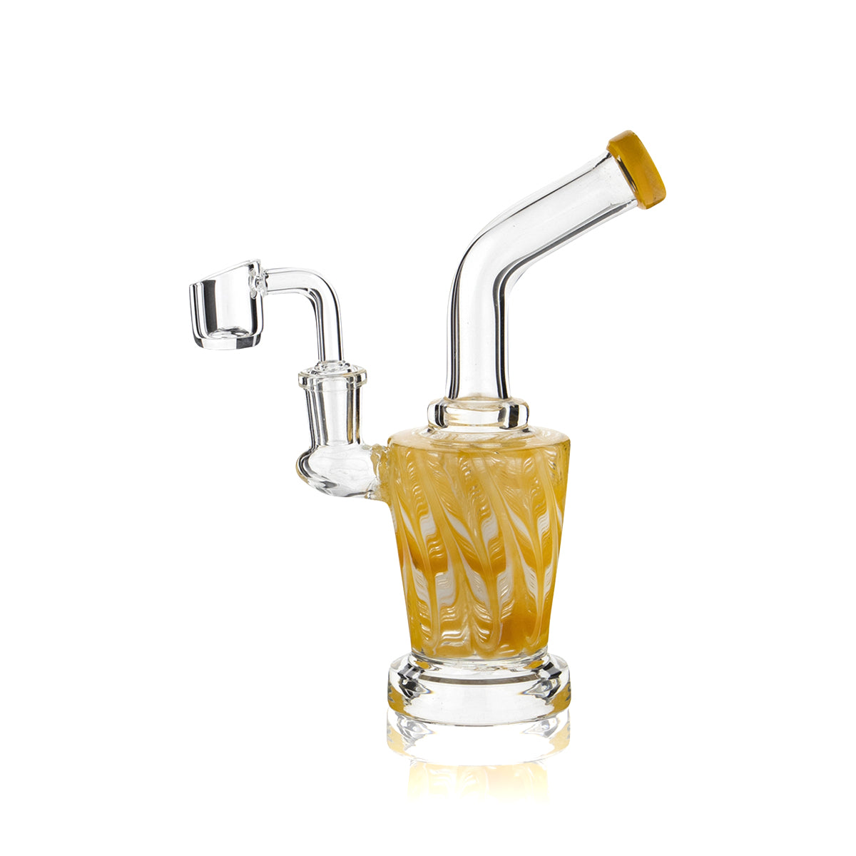Wrap & Rake | Bent Neck Tapered Glass Water Pipe | 6" - 14mm - Various Colors Glass Dab Rig Biohazard Inc Yellow  
