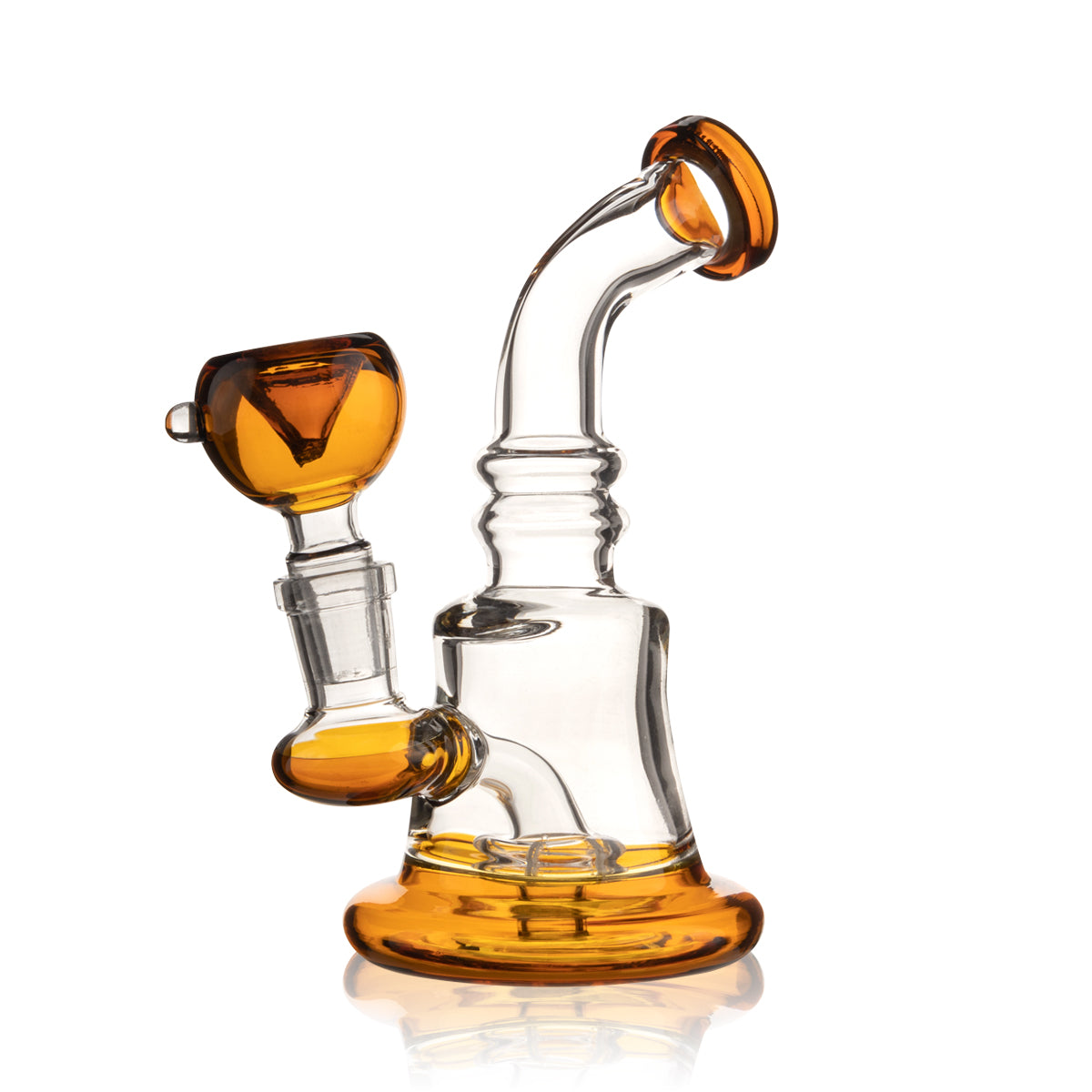 Water Pipe | Compact Round Base Water Pipe w/ Color Trim | 6" - 14mm - Various Colors Glass Dab Rig Biohazard Inc Amber  
