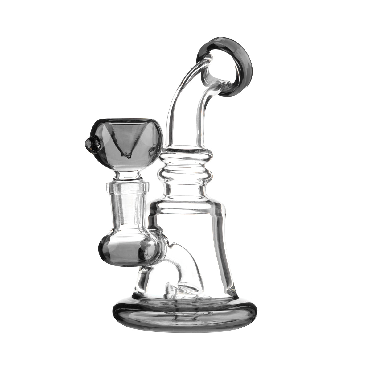 Water Pipe | Compact Round Base Water Pipe w/ Color Trim | 6" - 14mm - Various Colors Glass Dab Rig Biohazard Inc Black  