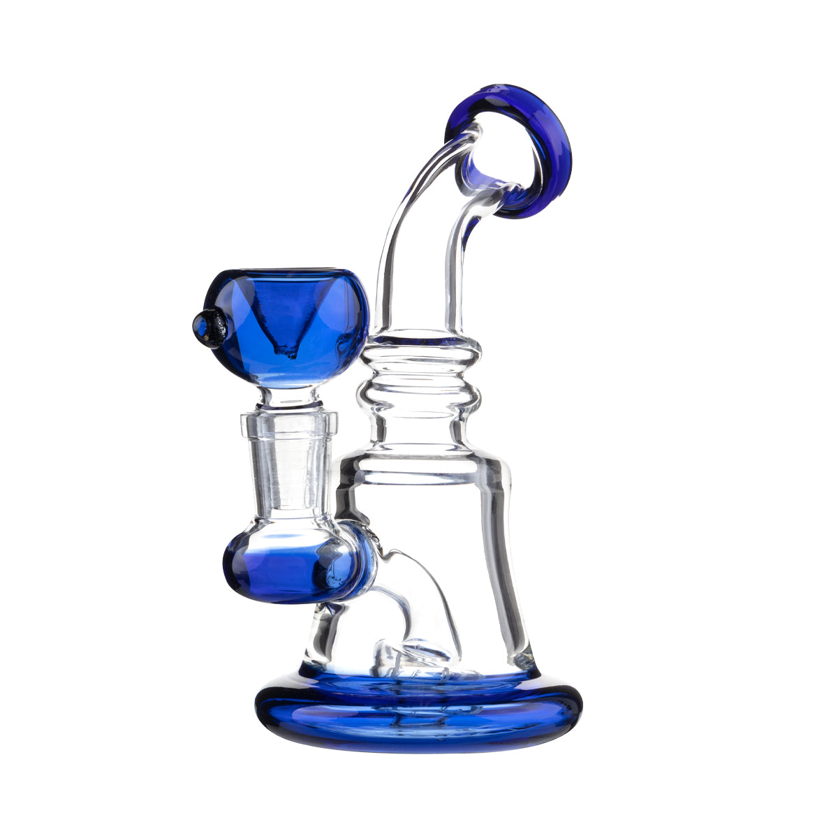 Water Pipe | Compact Round Base Water Pipe w/ Color Trim | 6" - 14mm - Various Colors Glass Dab Rig Biohazard Inc Blue  
