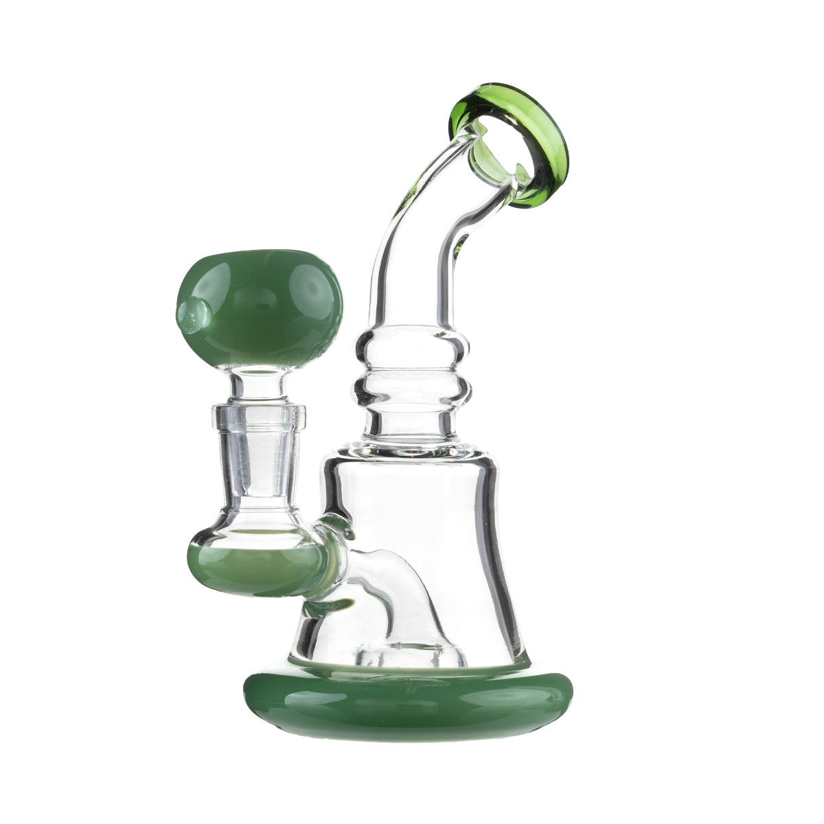 Water Pipe | Compact Round Base Water Pipe w/ Color Trim | 6" - 14mm - Various Colors Glass Dab Rig Biohazard Inc Green  