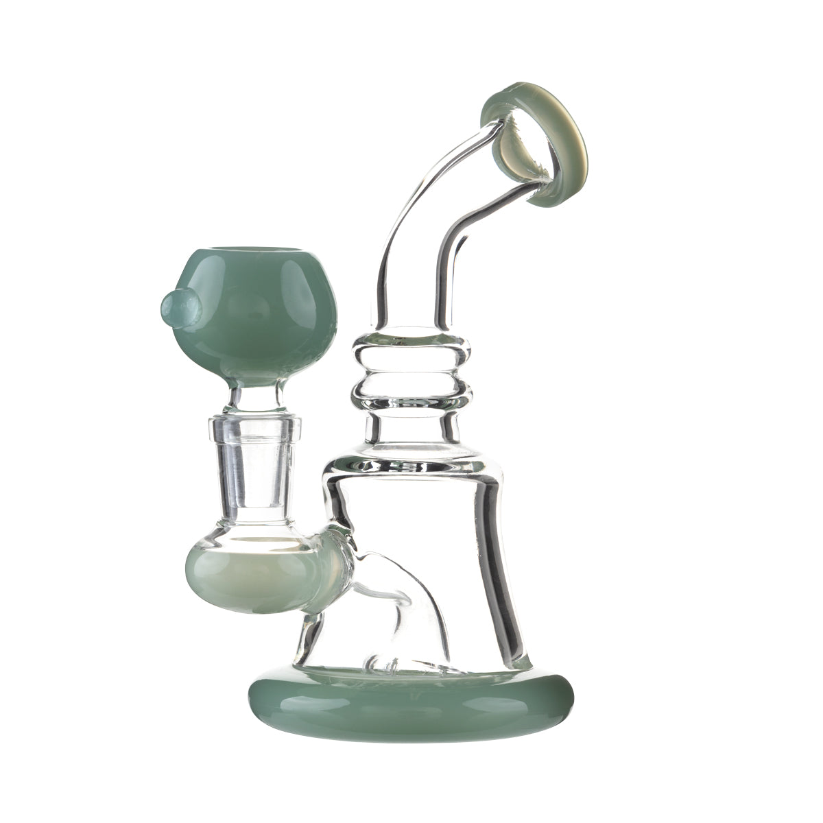 Water Pipe | Compact Round Base Water Pipe w/ Color Trim | 6" - 14mm - Various Colors Glass Dab Rig Biohazard Inc Teal  