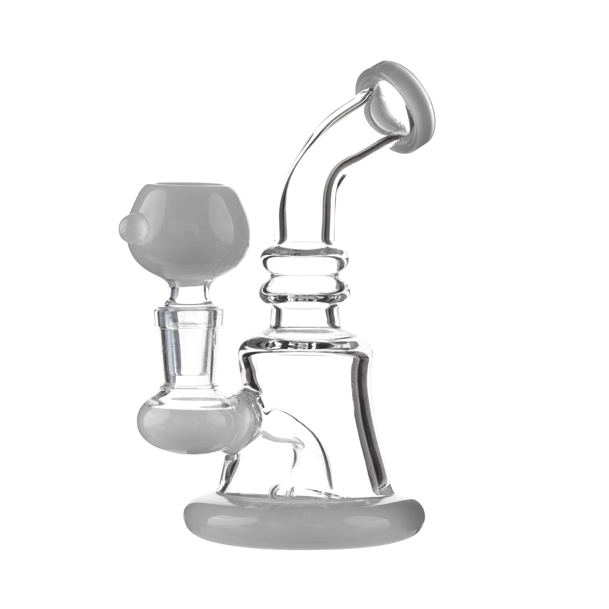 Water Pipe | Compact Round Base Water Pipe w/ Color Trim | 6" - 14mm - Various Colors Glass Dab Rig Biohazard Inc White  