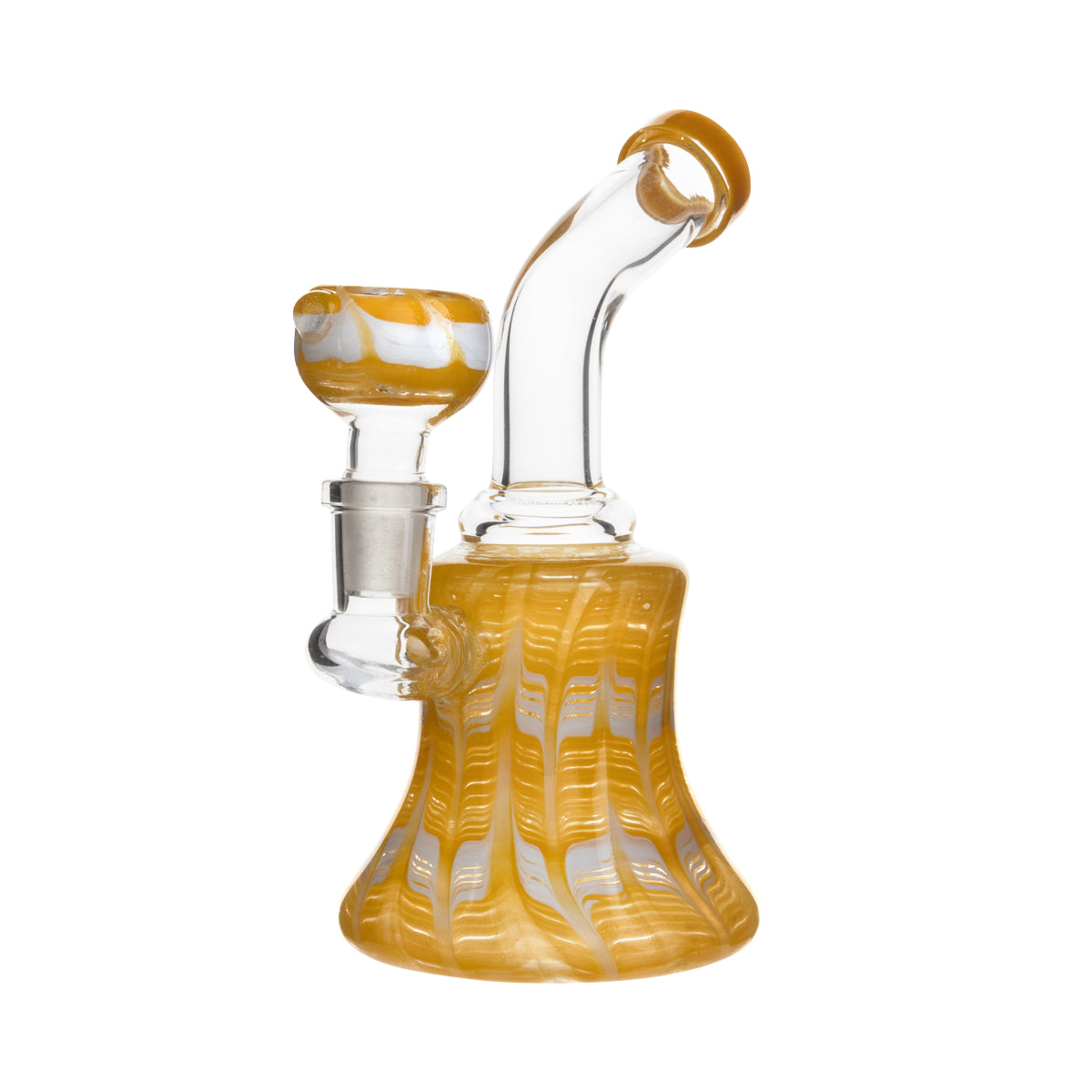 Wrap & Rake | Bent Neck Bell Bottom Water Pipe | 6" - 14mm - Various Colors Glass Dab Rig Biohazard Inc Yellow  