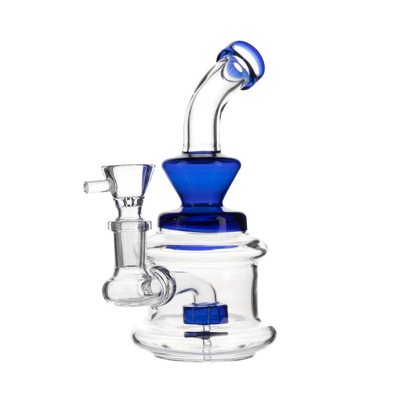 Water Pipe | Showerhead Percolator Bent Neck Water Pipe | 6" - 14mm - Various Colors Glass Dab Rig Biohazard Inc Blue  