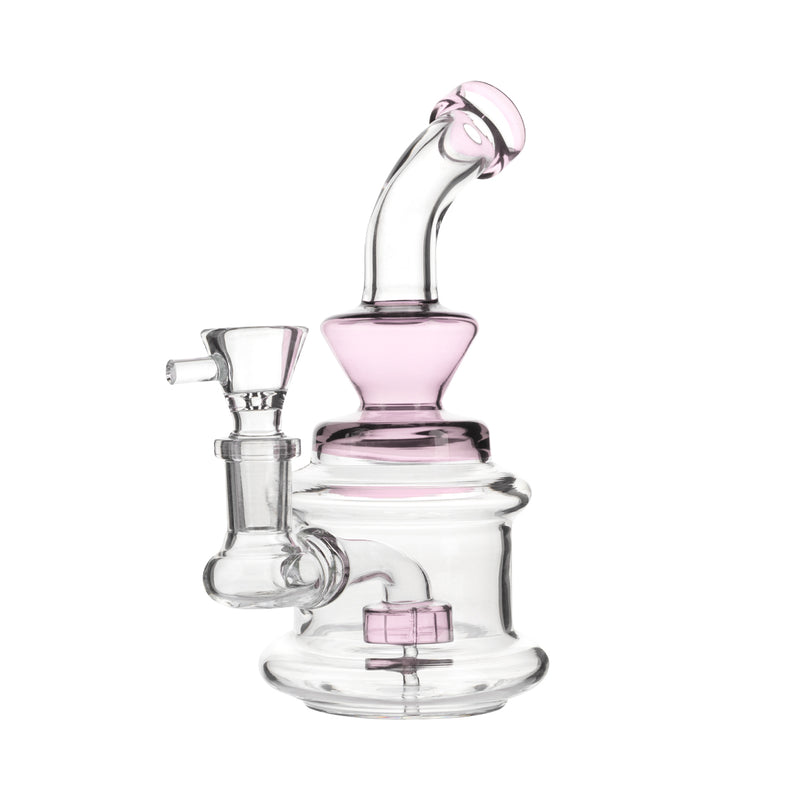 Water Pipe | Showerhead Percolator Bent Neck Water Pipe | 6" - 14mm - Various Colors Glass Dab Rig Biohazard Inc Pink  