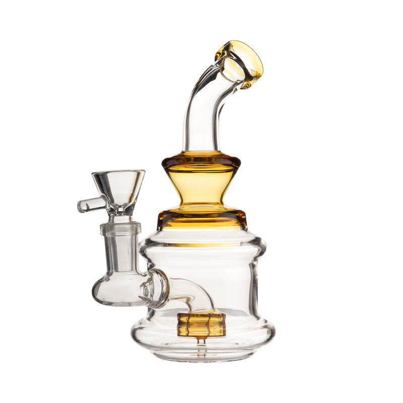 Water Pipe | Showerhead Percolator Bent Neck Water Pipe | 6" - 14mm - Various Colors Glass Dab Rig Biohazard Inc Yellow  