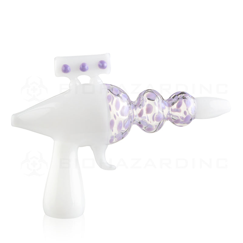 Novelty | Ray Gun Glass Hand Pipe | 9" - Glass - White/Purple Novelty Hand Pipe Biohazard Inc   