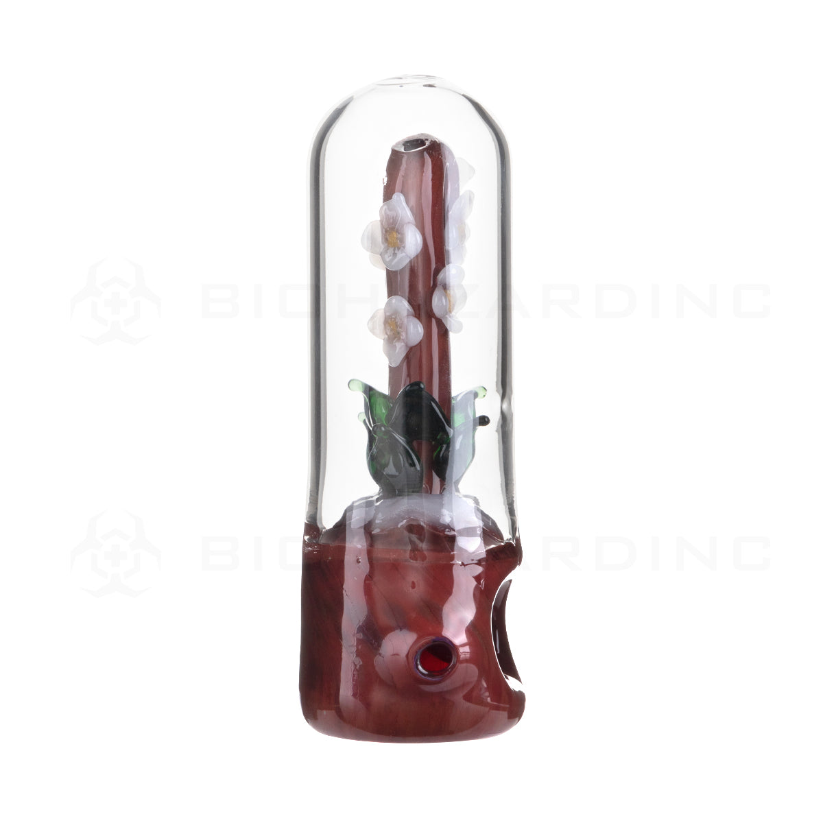 Novelty | Flower in Glass Dome Hand Pipe | 5" - Glass - Red Novelty Hand Pipe Biohazard Inc   