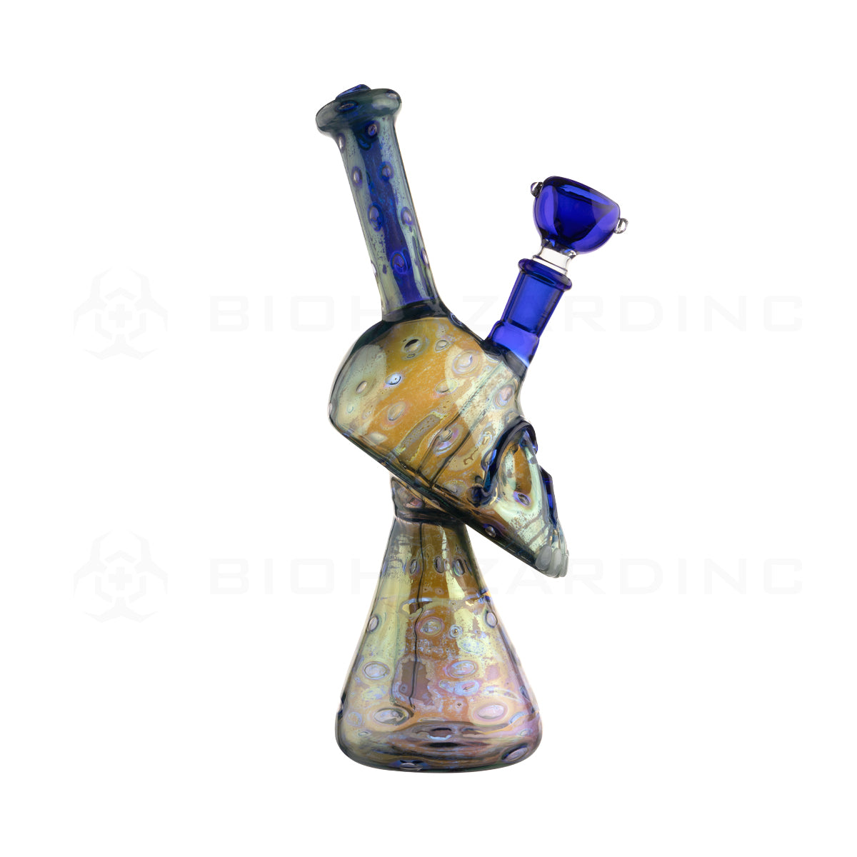 Novelty | Skull Water Pipe | 9.5" - Glass - Blue  Biohazard Inc   