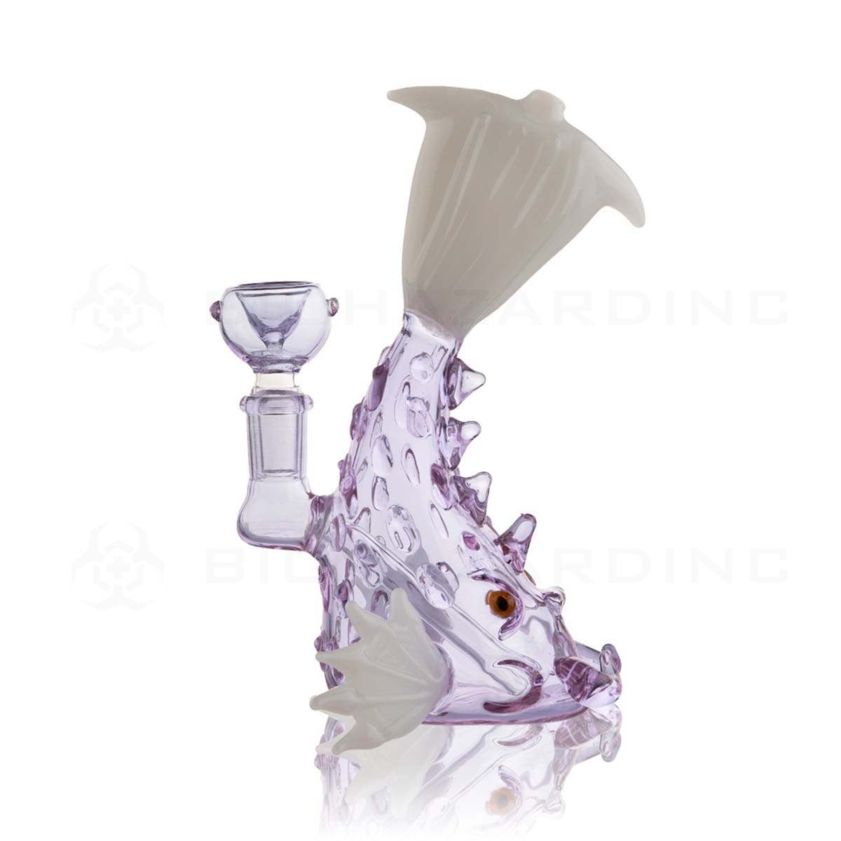 Novelty | Arched Fish Glass Water Pipe | 6" - Glass - Purple & White Novelty Bong Biohazard Inc   