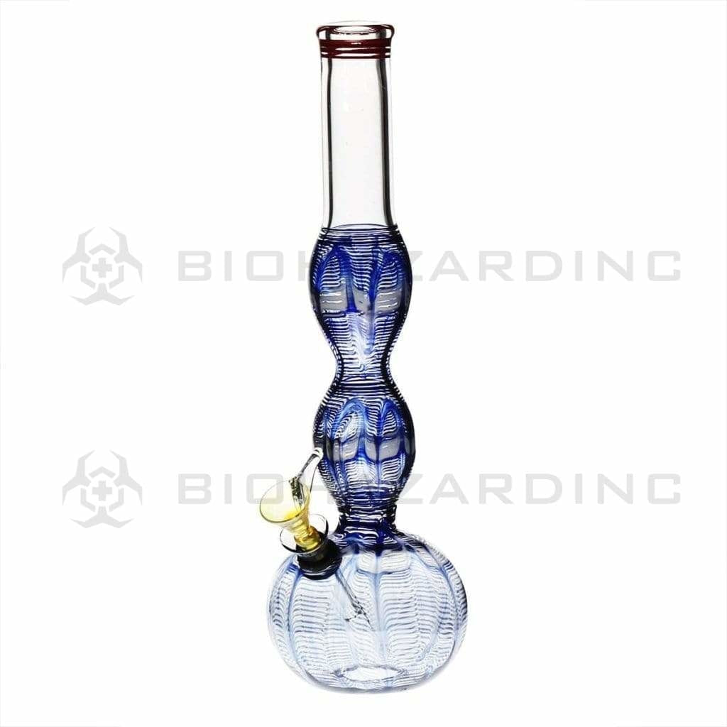 Wrap & Rake | Double Bulge Water Pipe w/ Slider Bowl | 10" - Slide - Various Colors Glass Bong Biohazard Inc Blue  