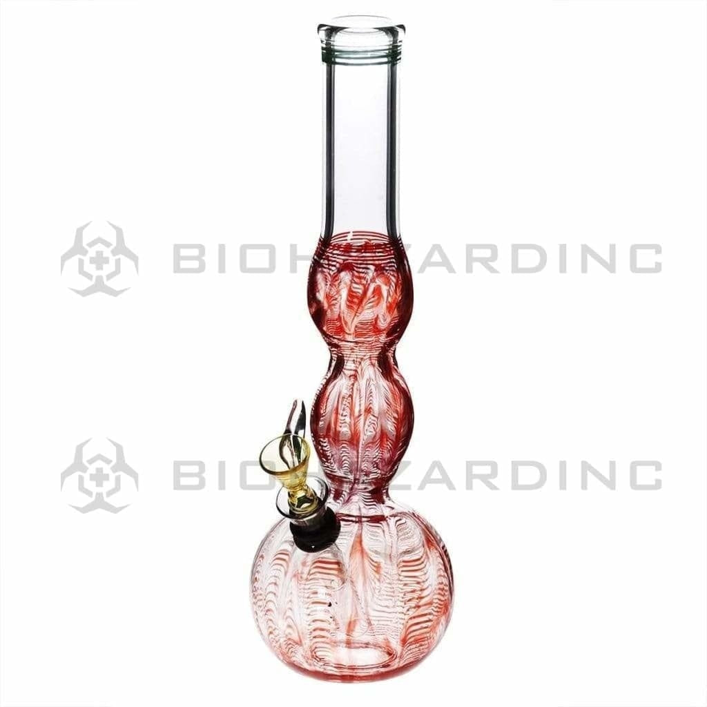 Wrap & Rake | Double Bulge Water Pipe w/ Slider Bowl | 10" - Slide - Various Colors Glass Bong Biohazard Inc Red  