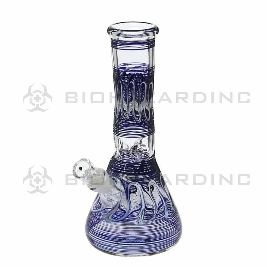 Wrap & Rake | Artistic Beaker Water Pipe | 10" - 19mm - Blue & White Glass Bong Biohazard Inc   