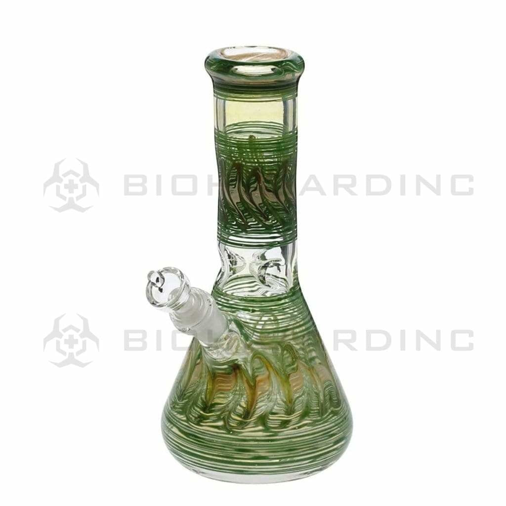 Wrap & Rake | Artistic Beaker Water Pipe | 10" - 19mm - Green Glass Bong Biohazard Inc   