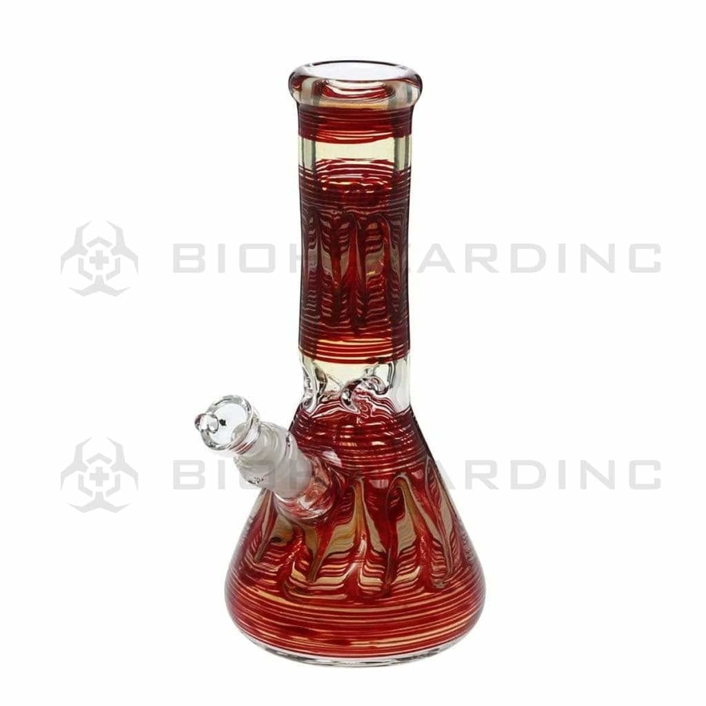 Wrap & Rake | Artistic Beaker Water Pipe | 10" - 19mm - Red & Caramel Glass Bong Biohazard Inc   