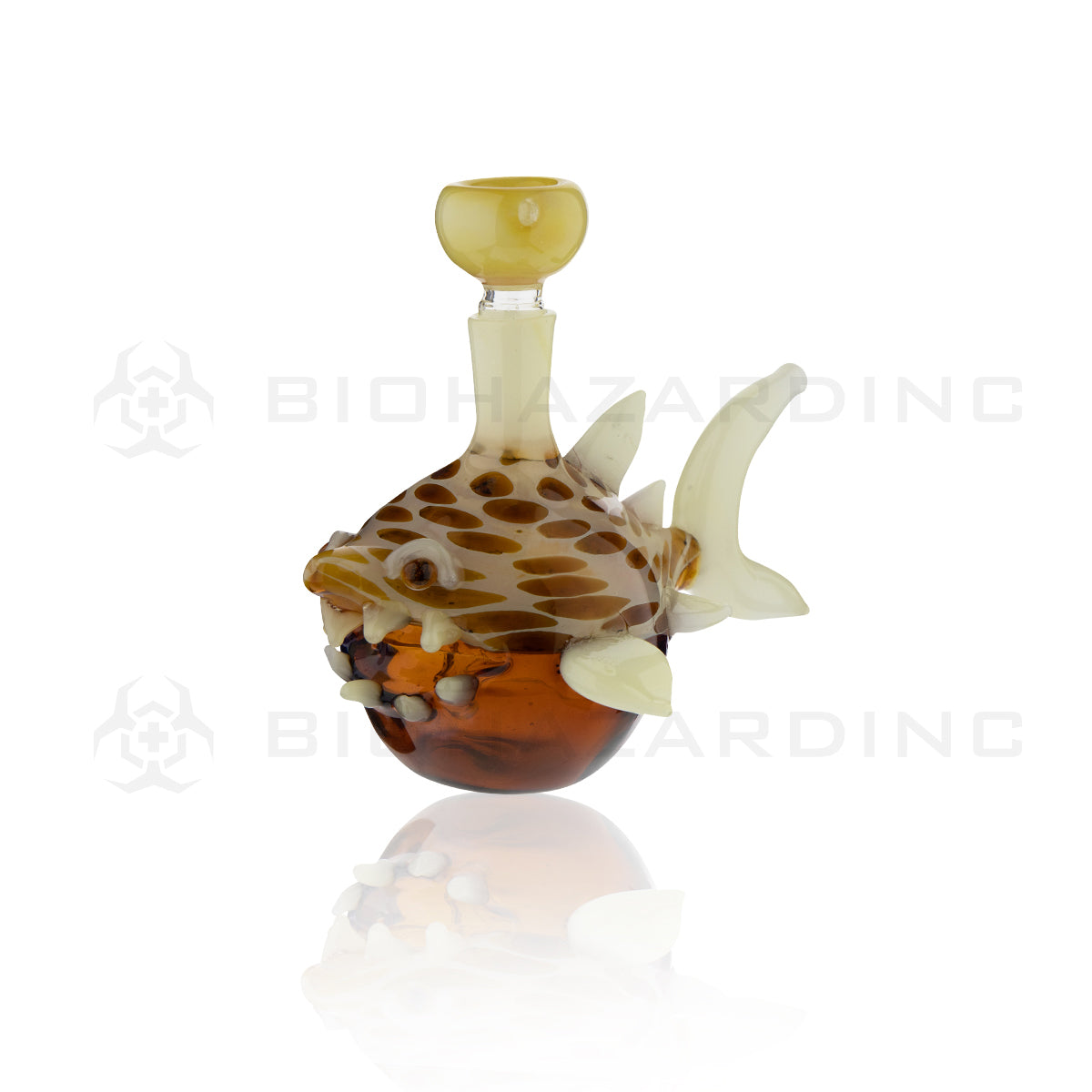Novelty | Polka Dot Blowfish Glass Water Pipe | 5" - Glass - Caramel & Ivory Novelty Bong Biohazard Inc   