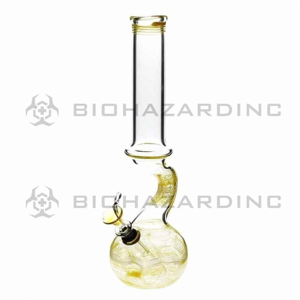 Wrap & Rake | Artistic Curved Glass Water Pipe w/ Slider Bowl | 12" - Slide - Various Colors Glass Bong Biohazard Inc Yellow  