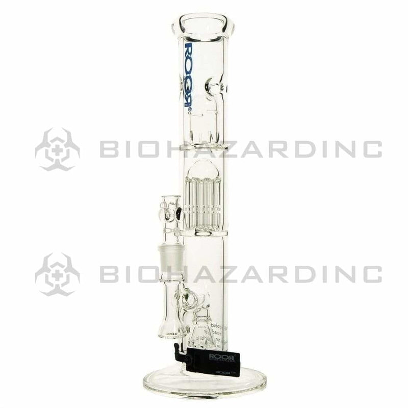 Roor® | Stemless Straight w/ 10-Arm Tree Percolator Water Pipe | 18" - 19mm - Various Colors Glass Bong Roor Blue Logo  