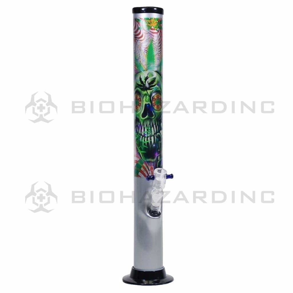 Acrylic | Straight Water Pipe Hypnosis Skull | 15" - Acrylic - Gray Acrylic Bong Biohazard Inc   