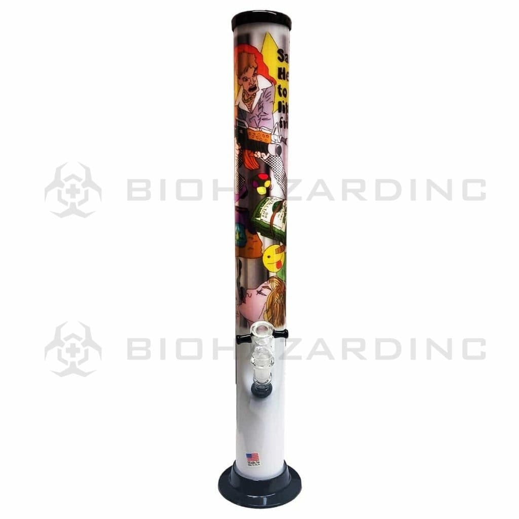 Acrylic | Scarface Straight Water Pipe | 15" - Slide - Assorted Colors Acrylic Bong Biohazard Inc   