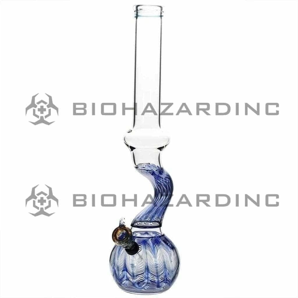 Wrap & Rake | Bend Glass Water Pipe w/ Slider Bowl | 16" - Slide - Various Colors Glass Bong Biohazard Inc Blue  
