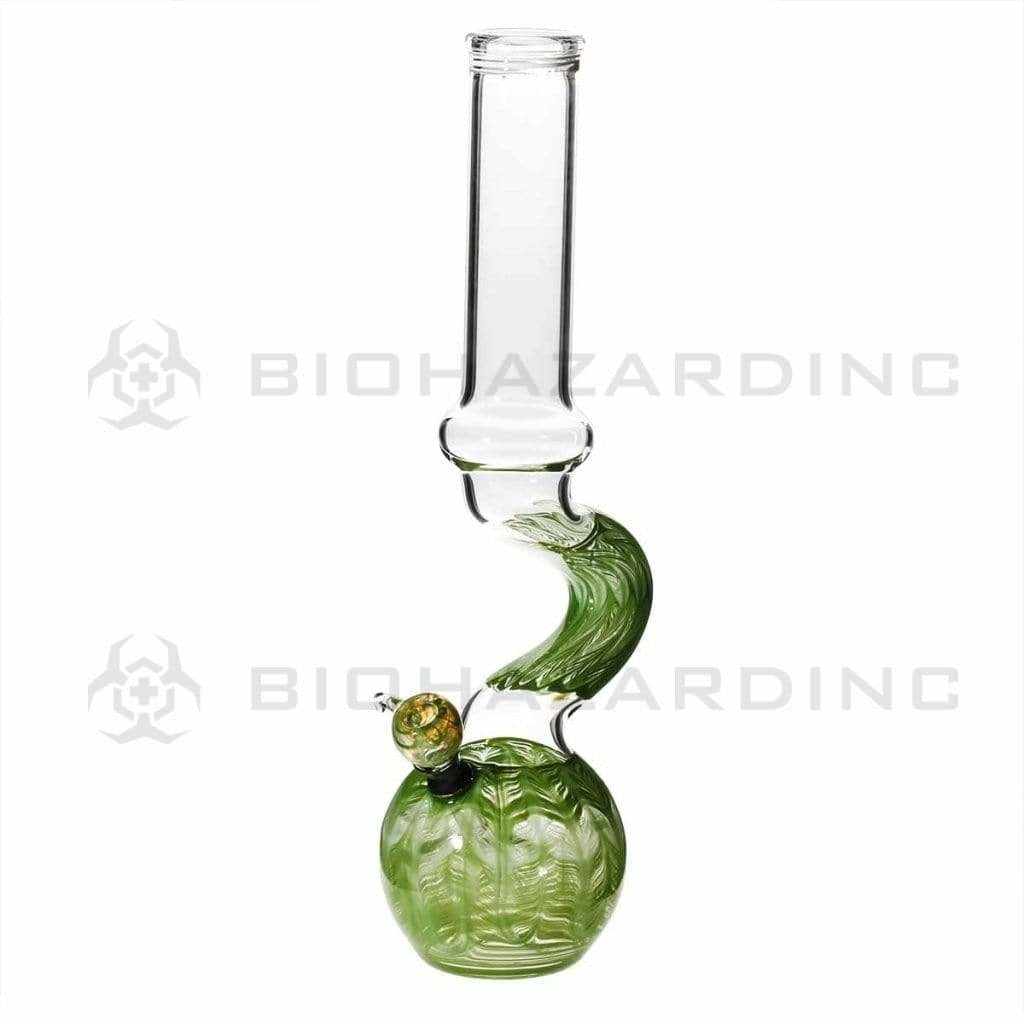 Wrap & Rake | Bend Glass Water Pipe w/ Slider Bowl | 16" - Slide - Various Colors Glass Bong Biohazard Inc Green  