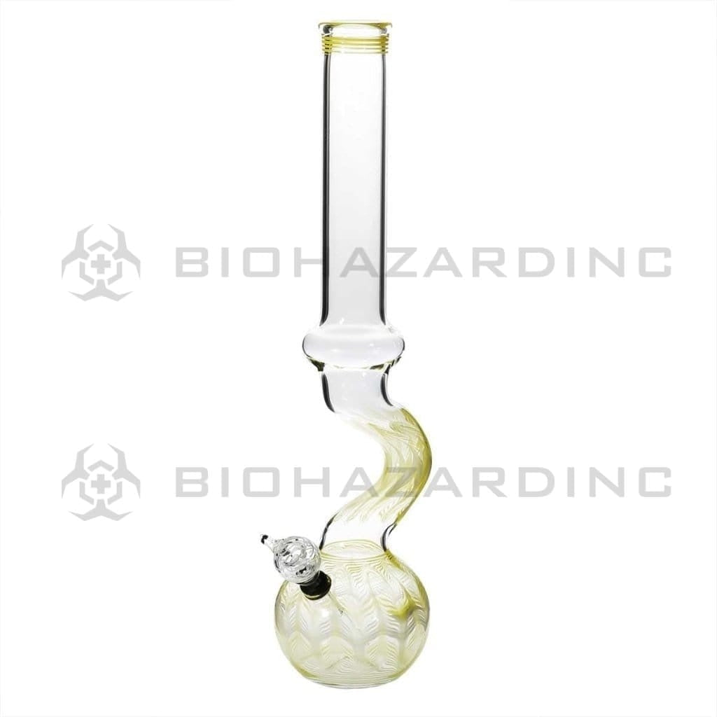 Wrap & Rake | Bend Glass Water Pipe w/ Slider Bowl | 16" - Slide - Various Colors Glass Bong Biohazard Inc Yellow  