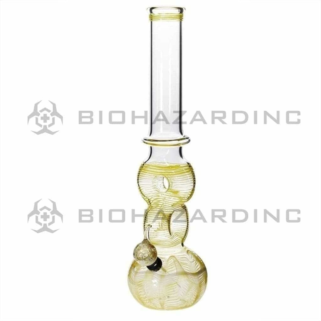 Wrap & Rake | Double Donut Glass Water Pipe w/ Slider Bowl | 16" - Slide - Various Colors Glass Bong Biohazard Inc Yellow  