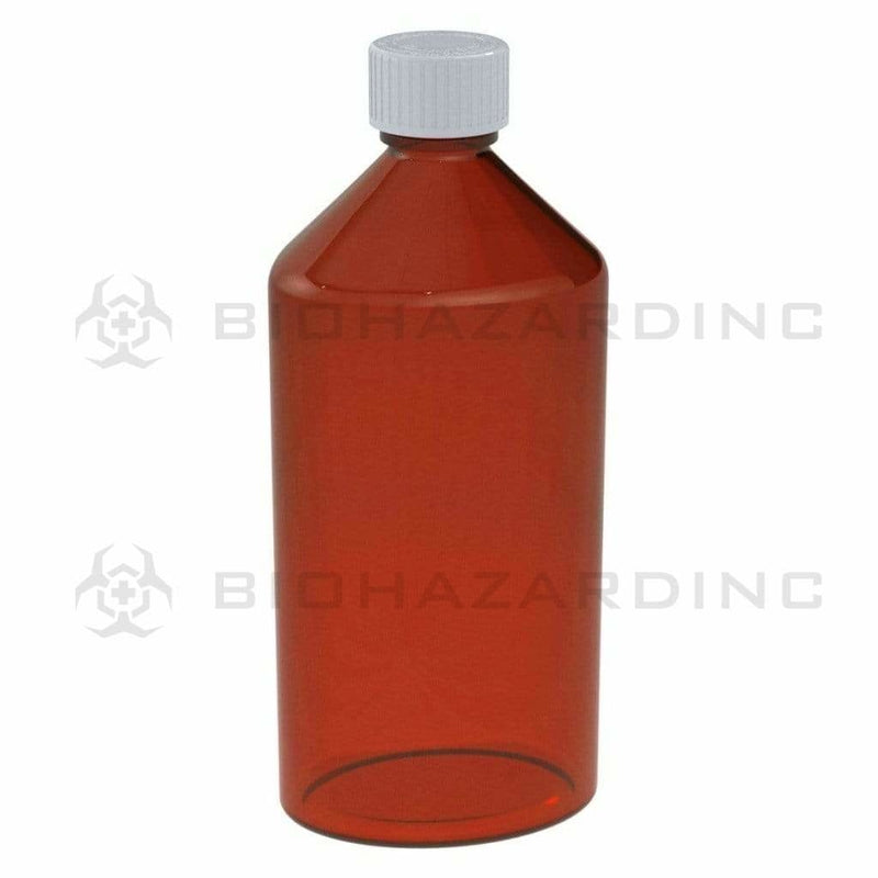 Child Resistant | Oval Bottles w/ Caps | Various Colors - 16oz - 40 Count Oval Bottles Biohazard Inc Amber  