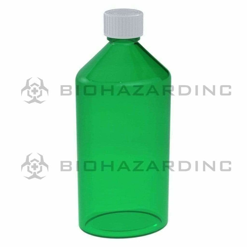 Child Resistant | Oval Bottles w/ Caps | Various Colors - 16oz - 40 Count Oval Bottles Biohazard Inc Green  