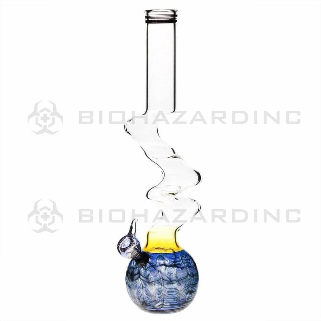 Wrap & Rake | Three Elbow Water Pipe w/ Slider Bowl | 16" - Slide - Various Colors Glass Bong Biohazard Inc Blue  