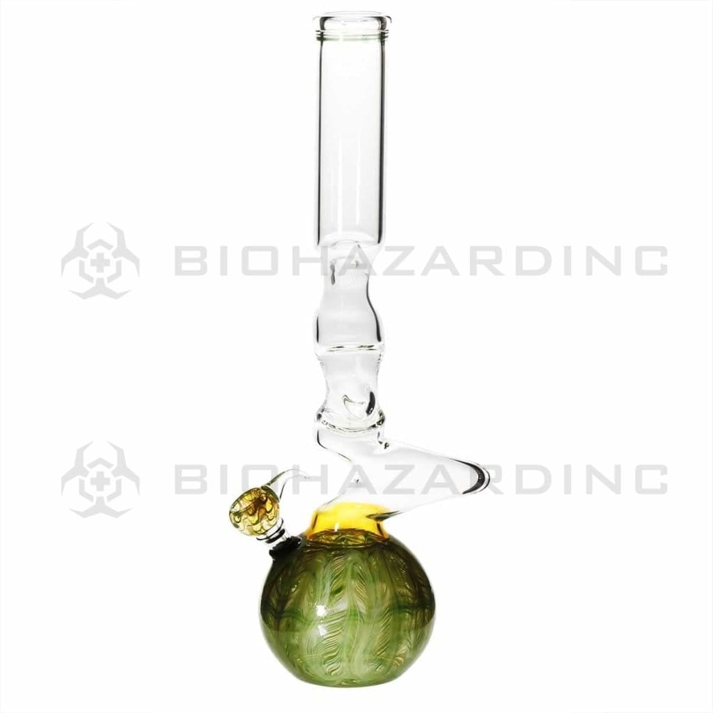 Wrap & Rake | Three Elbow Water Pipe w/ Slider Bowl | 16" - Slide - Various Colors Glass Bong Biohazard Inc Green  