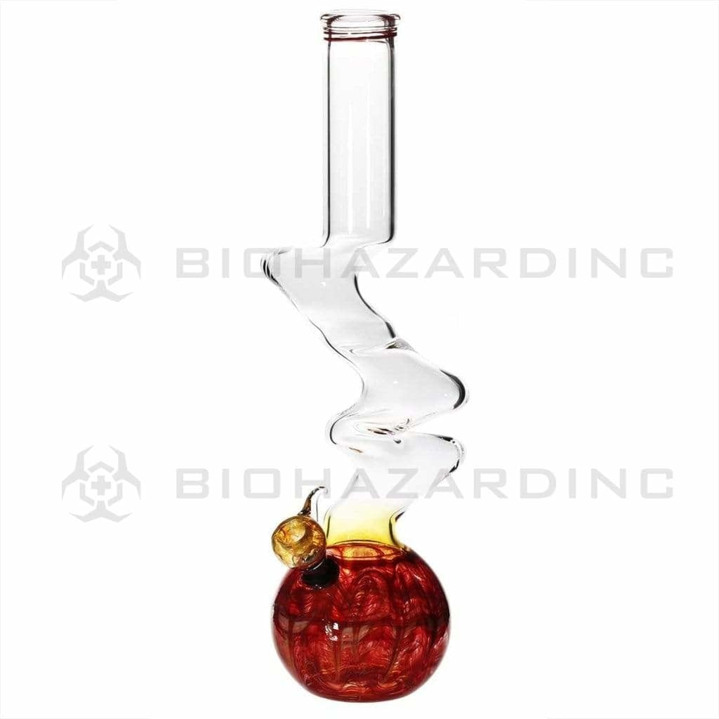 Wrap & Rake | Three Elbow Water Pipe w/ Slider Bowl | 16" - Slide - Various Colors Glass Bong Biohazard Inc Red  