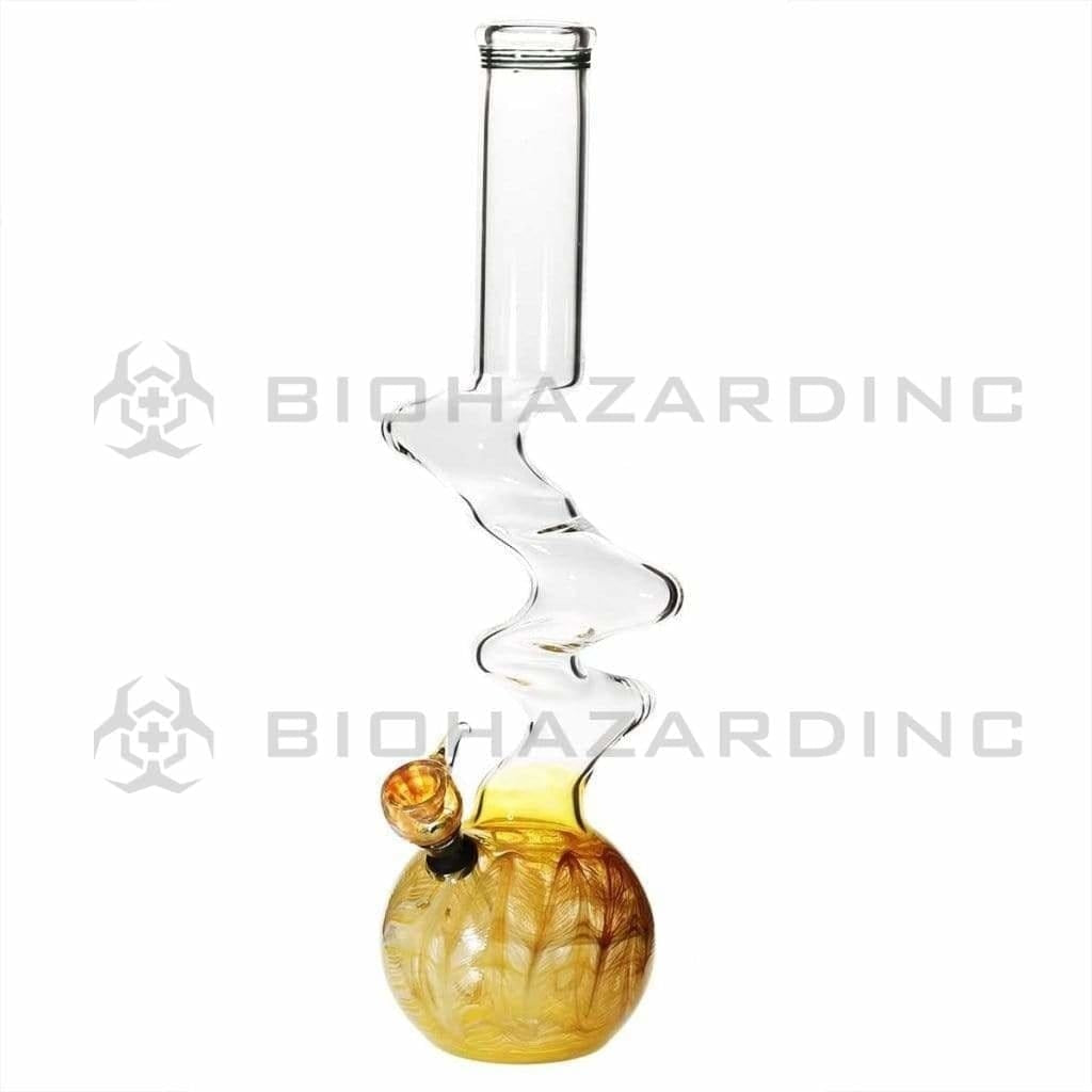 Wrap & Rake | Three Elbow Water Pipe w/ Slider Bowl | 16" - Slide - Various Colors Glass Bong Biohazard Inc Yellow  
