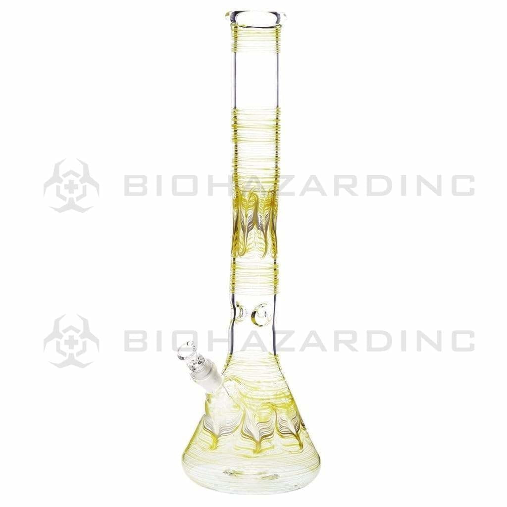 Wrap & Rake | Artistic Beaker Water Pipe | 18" - 19mm - Yellow & White Glass Bong Biohazard Inc   