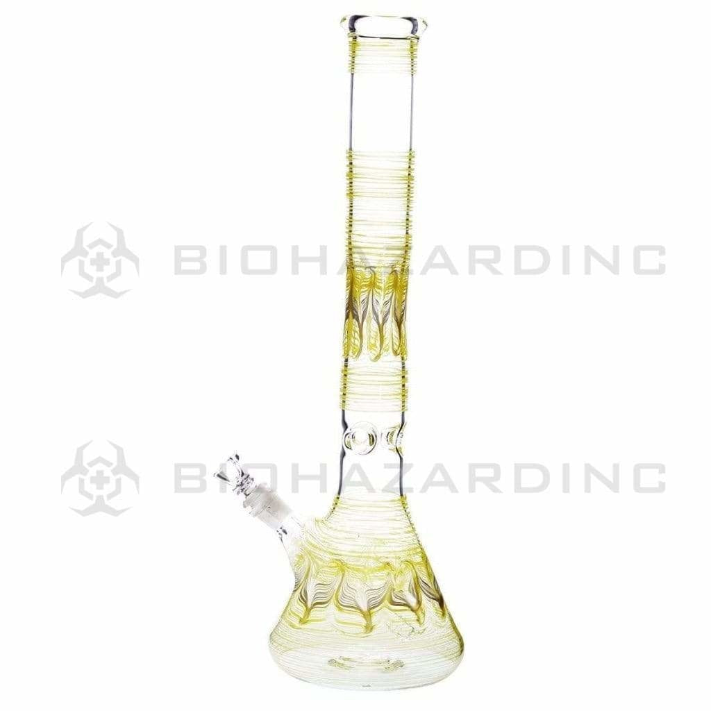 Wrap & Rake | Artistic Beaker Water Pipe | 18" - 19mm - Yellow & White Glass Bong Biohazard Inc   