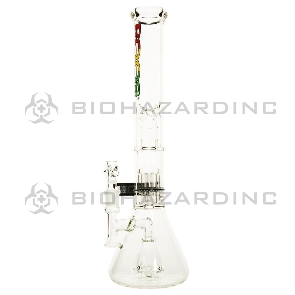 Roor® | 10-Arm Tree Percolator w/ Splash Guard Stemless Beaker Water Pipe | 18" - 19mm - Various Colors Glass Bong Roor Rasta Logo  