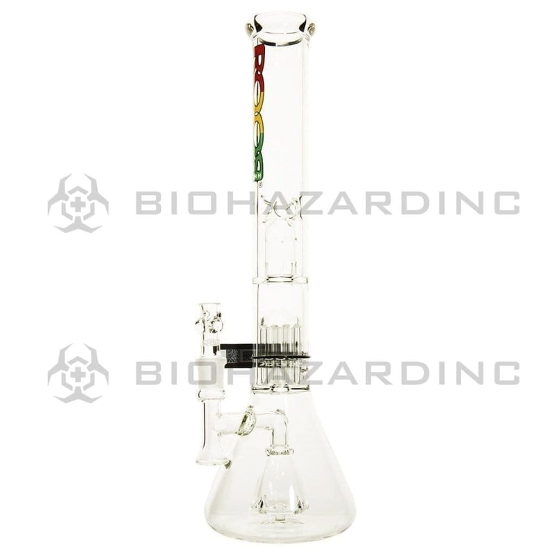 Roor® | 10-Arm Tree Percolator w/ Splash Guard Stemless Beaker Water Pipe | 18" - 19mm - Various Colors Glass Bong Roor Rasta Logo  