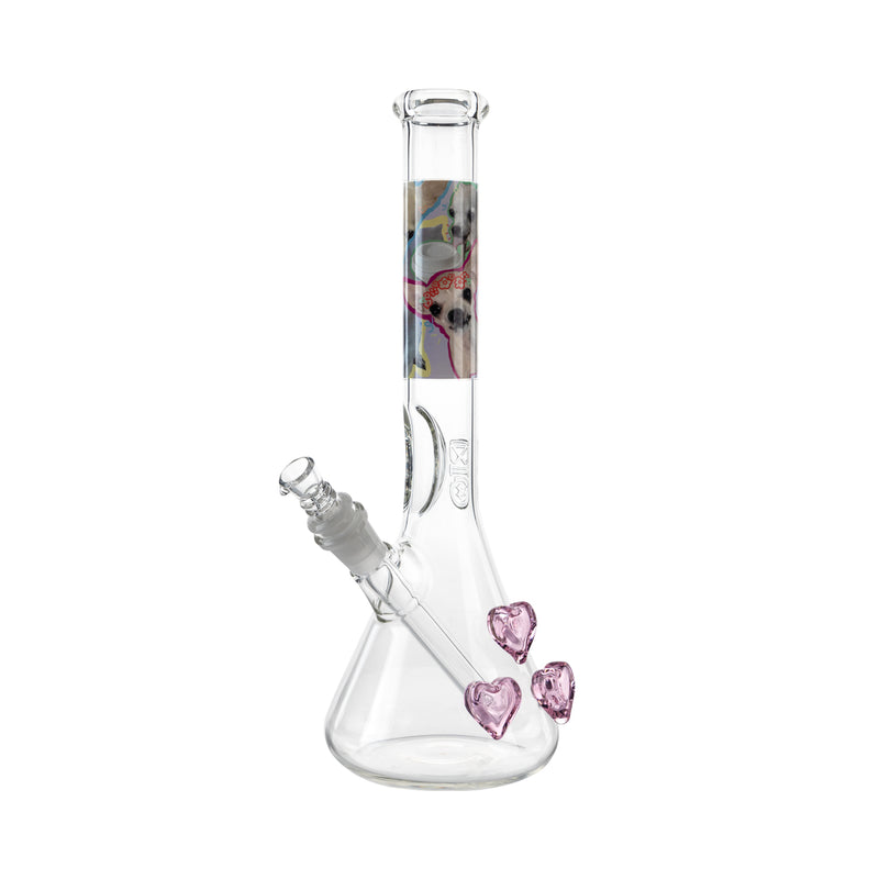 Custom BIO Glass | Heart Detailed Bong | 12" - 14mm - Various Colors Glass Bong Bio Glass Pink Hearts  