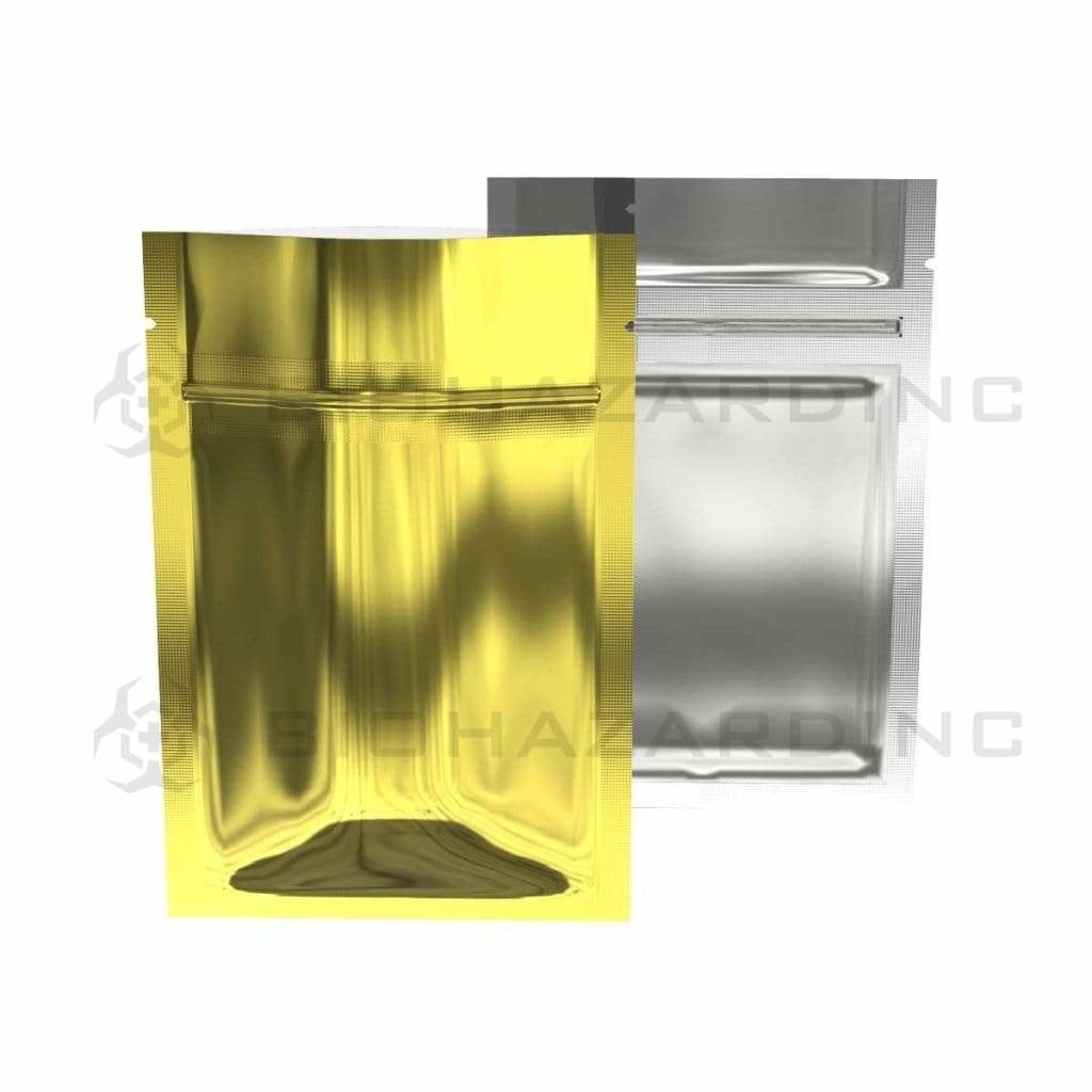 Tamper Evident | Glossy Gold Vista Mylar Bags - Various Sizes Mylar Bag Biohazard Inc 3.5" x 5" - 3.5g - 1000 Count - Tear Notch  