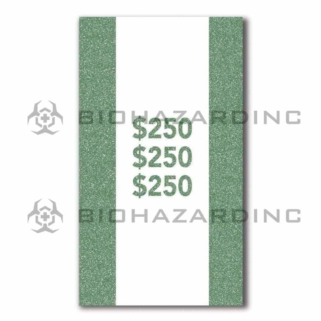 $250 Green Currency Strap - 25 Bill Capacity | 1,000 Count Currency Strap Biohazard Inc   