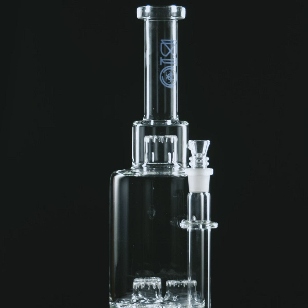 BIO Glass | Triple Updome Percolator Inline Stemless Water Pipe | 16" - 14mm - Various Colors - glass wholesale los angeles
