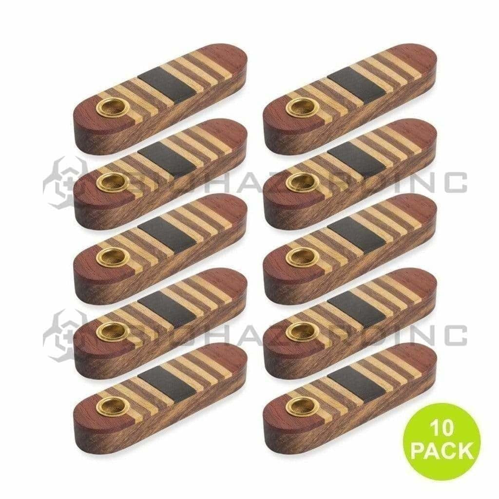 Hand Pipe | Inlaid Wood Dry Pipe | 3.5" - Wood - Various Quantity Wood Hand Pipe Biohazard Inc Assorted Designs - 10 Pack  
