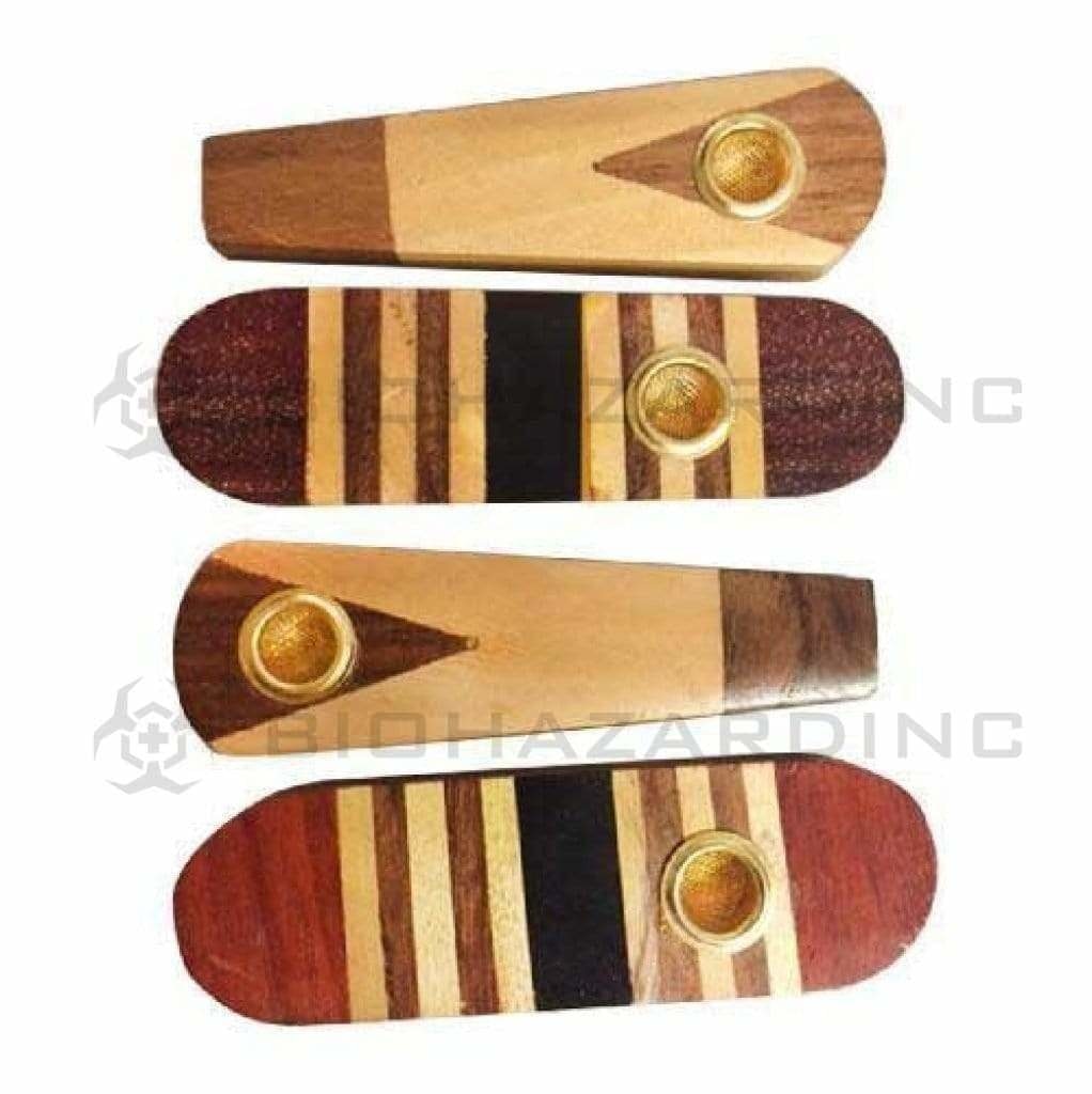 Hand Pipe | Inlaid Wood Dry Pipe | 3.5" - Wood - Various Quantity Wood Hand Pipe Biohazard Inc Assorted Designs  