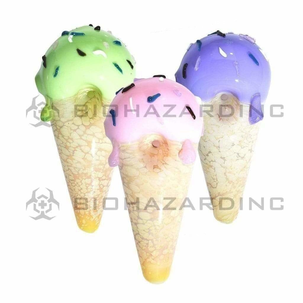 Novelty | Ice Cream Glass Hand Pipe | 4-7" - Glass - Various Sizes Glass Hand Pipe Biohazard Inc 4" - Assorted Colors  