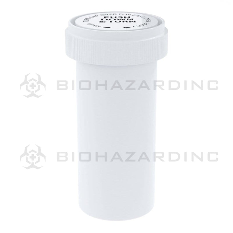 Child Resistant | Opaque White Reversible Cap Vials | 40 Dram - 10 Grams - 150 Count Reversible Cap Vial Biohazard Inc   
