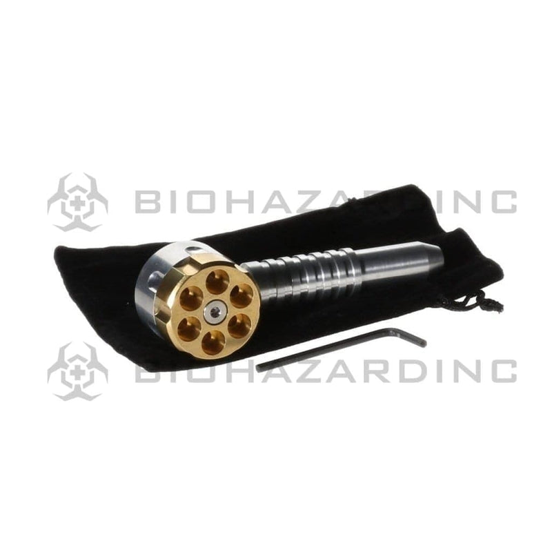 Hand Pipe | Six Shooter Metal Hand Pipe | 5" - Metal - Silver Metal Hand Pipe Biohazard Inc   