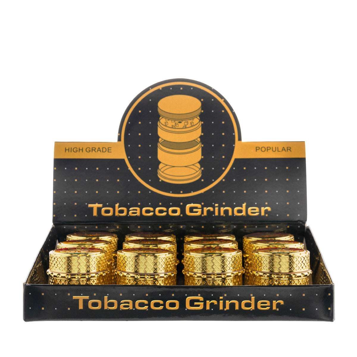 Grinder | 'Retail Display' Gold Grinder w/ Rasta Leaf | 4 Piece - 545mm - 12 Count Grinder Biohazard Inc   
