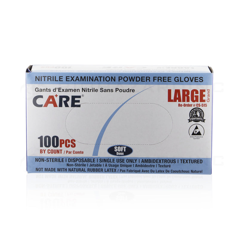 CARE | Nitrile Examination Powder Free Gloves | Various Sizes Gloves Biohazard Inc Large - 100 Count  